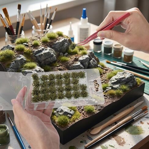 56Pcs Miniature Green Bushy Tufts, Static Grass Tuft Model, Lowland Shrubs Tuft, Terrain Model Kit for Train Landscape Railroad Scenery Models Gaming, Diorama Supplies, Scene Accessories in Saudi Arabia