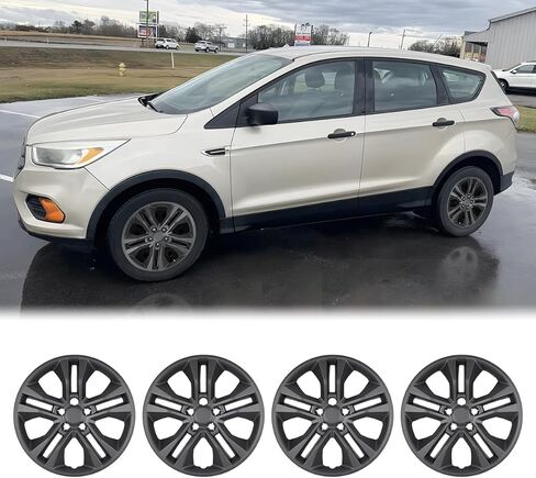 أغطية العجلات مقاس 17 بوصة لسيارة Ford Escape 2013-2025 (باستثناء نماذج Escape Hybrid أو Escape Plug-in)، أغطية إطارات العجلات R17 أغطية محور السيارة، مجموعة من 4 قطع، مادة البولي بروبيلين، أسود غير لامع in Kuwait
