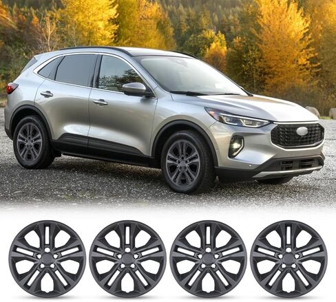 أغطية العجلات مقاس 17 بوصة لسيارة Ford Escape 2013-2025 (باستثناء نماذج Escape Hybrid أو Escape Plug-in)، أغطية إطارات العجلات R17 أغطية محور السيارة، مجموعة من 4 قطع، مادة البولي بروبيلين، أسود غير لامع in Kuwait
