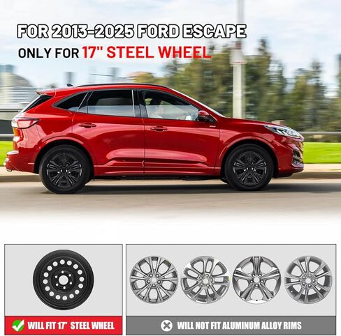 أغطية العجلات مقاس 17 بوصة لسيارة Ford Escape 2013-2025 (باستثناء نماذج Escape Hybrid أو Escape Plug-in)، أغطية إطارات العجلات R17 أغطية محور السيارة، مجموعة من 4 قطع، مادة البولي بروبيلين، أسود غير لامع in Kuwait