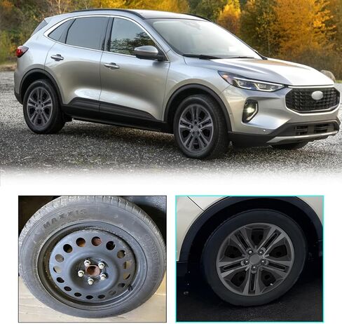 أغطية العجلات مقاس 17 بوصة لسيارة Ford Escape 2013-2025 (باستثناء نماذج Escape Hybrid أو Escape Plug-in)، أغطية إطارات العجلات R17 أغطية محور السيارة، مجموعة من 4 قطع، مادة البولي بروبيلين، أسود غير لامع in Kuwait