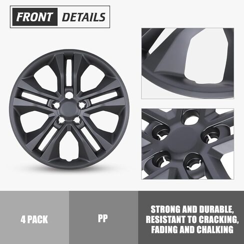 أغطية العجلات مقاس 17 بوصة لسيارة Ford Escape 2013-2025 (باستثناء نماذج Escape Hybrid أو Escape Plug-in)، أغطية إطارات العجلات R17 أغطية محور السيارة، مجموعة من 4 قطع، مادة البولي بروبيلين، أسود غير لامع in Kuwait