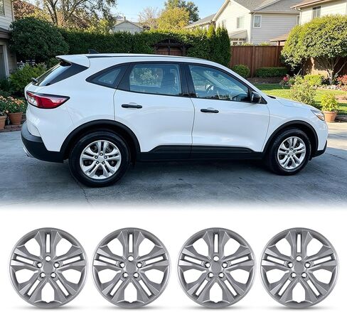 أغطية العجلات مقاس 17 بوصة لسيارة Ford Escape 2013-2025 (باستثناء نماذج Escape Hybrid أو Escape Plug-in)، أغطية إطارات العجلات R17 أغطية محور السيارة، مجموعة من 4 قطع، مادة البولي بروبيلين، أسود غير لامع in Kuwait
