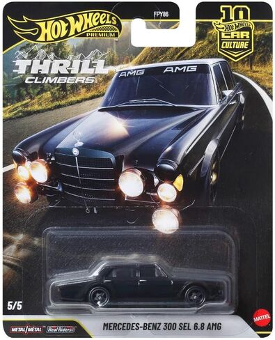 لعبة هوت ويلز كار كالتشر بريميوم بمقياس 1:64 لعبة مصبوبة مرسيدس بنز 300 SEL 6.8 AMG مع إطارات راكبين حقيقيين وجسم وهيكل معدني/معدني، قابلة للتجميع in Kuwait