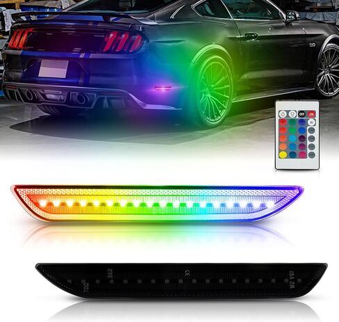 Bestview RGB LED Side Marker Lights for Ford Mustang 2015-2023, Rear Fender Bumper side Marker Reflectors Lamps Kit Assembly,16 Color Lighting Somked Len in Kuwait