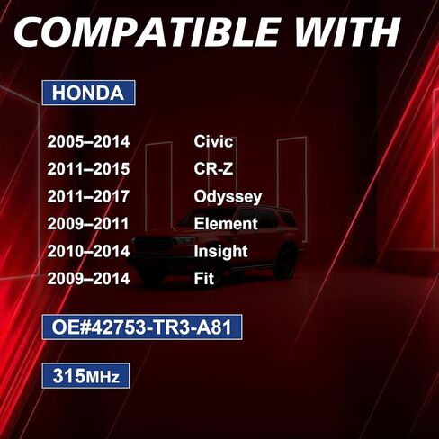 مستشعر مراقبة ضغط الإطارات المبرمج مسبقًا مناسب لـ: -Honda 2005-2014 Civic 2011-2015 CR-Z 2011-2017 Odyssey 2009-2011 Element 2010-2014 Insight 4PCS 315MHz OE-42753TR0A81 42753-TR3-A81 in Kuwait