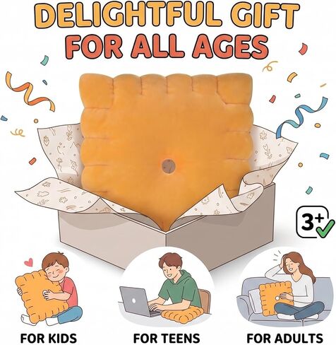 Cheese Cracker Plush Pillow – Soft High-Density Velvet Stuffed Snack Pillow, Baked Snack Cracker Shape, Cute Food Plush Cushion for Kids & Adults, Sofa Bed Travel Decor, 10.24 x 10.24 in in Kuwait