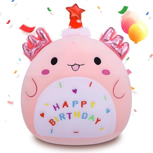 Birthday Plush Axolotl Stuffed Animal Pink Adorable Plushies with Birthday Hat Home Decor for Teens (9.84 inch) in Kuwait