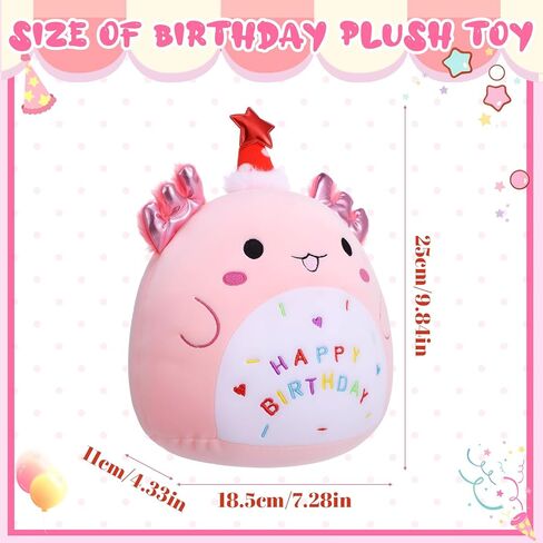 Birthday Plush Axolotl Stuffed Animal Pink Adorable Plushies with Birthday Hat Home Decor for Teens (9.84 inch) in Kuwait