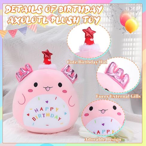 Birthday Plush Axolotl Stuffed Animal Pink Adorable Plushies with Birthday Hat Home Decor for Teens (9.84 inch) in Kuwait