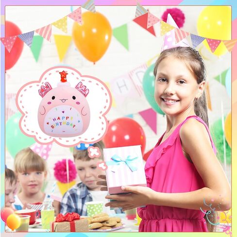 Birthday Plush Axolotl Stuffed Animal Pink Adorable Plushies with Birthday Hat Home Decor for Teens (9.84 inch) in Kuwait