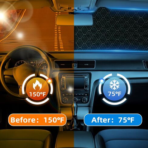 240T Universal Car Windshield Sun Shade – Reflective Heat Insulation, Keeps Interior Cool, Foldable Overlapping Design for Windshield & Windows Shades,Includes Storage Bag (55.9x31.5 Inches) in Saudi Arabia