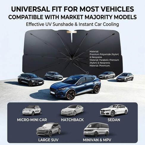 Windshield Sun Shade Umbrella,Car Windshield Umbrella Sun Shade,Fits Various Front Windshields,57"x32" in Saudi Arabia