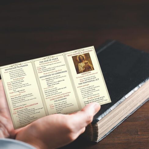 Motiskyy 50 Pcs Mass Catholic Prayer Card and Response Pocket Card 9.7 x 6 Inch Catholic Missal Catholic Mass Guide Catholic Laminated Cardstock Prayer Card Bulk Instruction for Beginner Sunday School in Kuwait