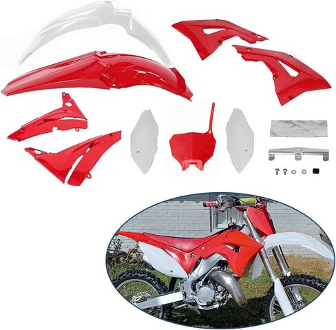 مجموعة أدوات بلاستيكية من ECOTRIC متوافقة مع مجموعة هدايا Honda CR125R CR250R موديل 2002-2007 باللونين الأحمر والأبيض in Kuwait