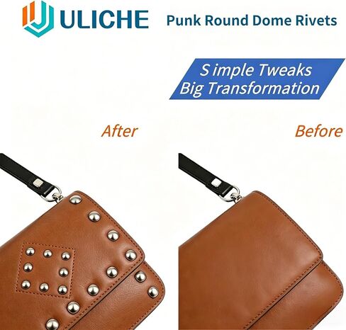 Uliche 820 قطعة طقم برشام فاسق للملابس، 7 مقاسات معدنية ممتازة ذات قبة دائرية ومسامير مدببة للحرف الجلدية على طراز الشرير DIY لتزيين الملابس على طراز الروك وأحزمة وحقائب وأحذية وياقة الكلب in Kuwait