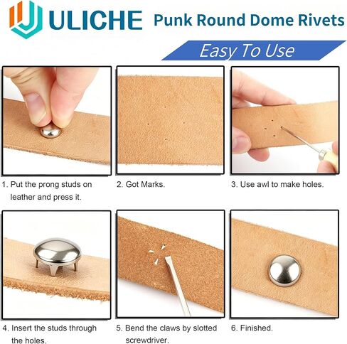 Uliche 820 قطعة طقم برشام فاسق للملابس، 7 مقاسات معدنية ممتازة ذات قبة دائرية ومسامير مدببة للحرف الجلدية على طراز الشرير DIY لتزيين الملابس على طراز الروك وأحزمة وحقائب وأحذية وياقة الكلب in Kuwait