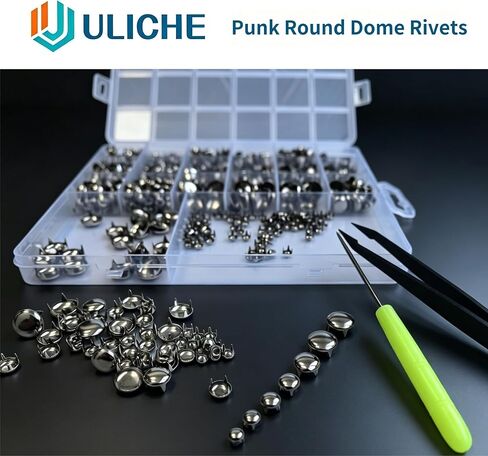 Uliche 820 قطعة طقم برشام فاسق للملابس، 7 مقاسات معدنية ممتازة ذات قبة دائرية ومسامير مدببة للحرف الجلدية على طراز الشرير DIY لتزيين الملابس على طراز الروك وأحزمة وحقائب وأحذية وياقة الكلب in Kuwait