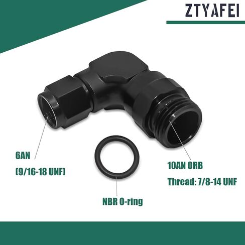 6AN أنثى مضيئة دوارة إلى 10AN ذكر ORB 90 درجة محول مناسب - أسود بأكسيد الألومنيوم لخطوط الوقود / الزيت in Kuwait