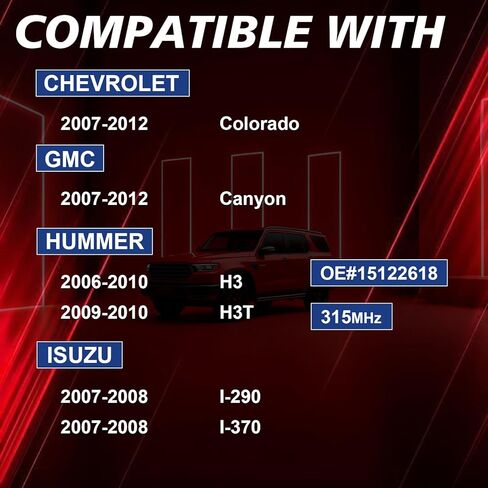 مستشعر مراقبة ضغط الإطارات المبرمج مسبقًا مناسب لسيارة Chevy Colorado 2007-2012/ Gmc Canyon 2007-2012، لسيارة Hummer H3 2006-2010، لسيارة Isuzu i-290 i-370 2007 2008، 4 قطع 315 ميجاهرتز OE-15122618 in Kuwait