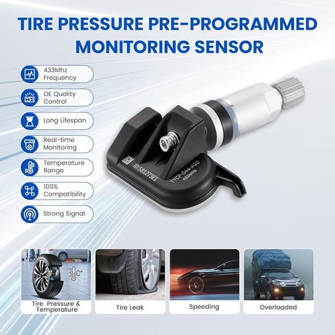 مجموعة مستشعر TPMS 433 ميجاهرتز مكونة من 4 نظام لمراقبة ضغط الإطارات - متوافق مع شيفروليه سيلفرادو جي إم سي سييرا كاديلاك XT5 بويك إنكليف - استبدال 13516165 13598773 13522631 in Kuwait