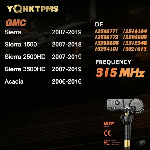 TPMS 315MHz Pre-Programmed,New Upgraded TPMS Sensor Compatible with➥GMC Sierra(2007-2019)|Sierra 1500(2007-2018)|Acadia(2006-2016)/➥Buick Enclave(2007-2017)/OE#13598771,13586335/(Set of 4) in Saudi Arabia