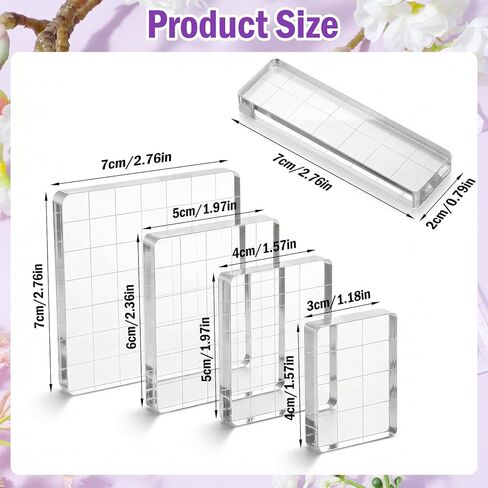 5 Pcs Acrylic Stamp Block, Clear Acrylic Stamping Blocks Set with Grid Lines, Multi Size Acrylic Stamps for Card Making, Scrapbooking, DIY Crafts (3x4, 4x5, 5x6, 2x7, 7x7 cm) in Kuwait