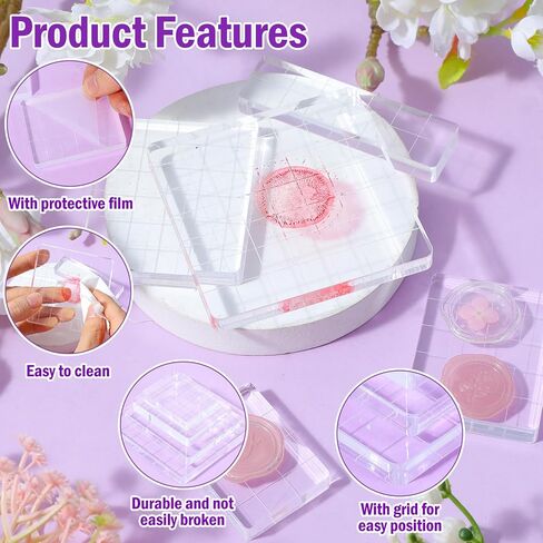 5 Pcs Acrylic Stamp Block, Clear Acrylic Stamping Blocks Set with Grid Lines, Multi Size Acrylic Stamps for Card Making, Scrapbooking, DIY Crafts (3x4, 4x5, 5x6, 2x7, 7x7 cm) in Kuwait
