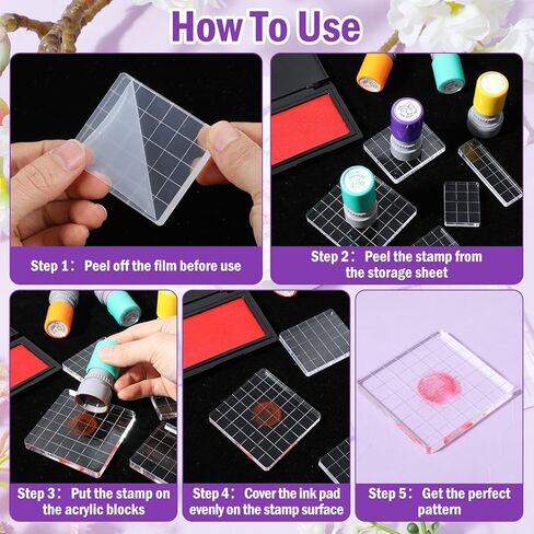 5 Pcs Acrylic Stamp Block, Clear Acrylic Stamping Blocks Set with Grid Lines, Multi Size Acrylic Stamps for Card Making, Scrapbooking, DIY Crafts (3x4, 4x5, 5x6, 2x7, 7x7 cm) in Kuwait