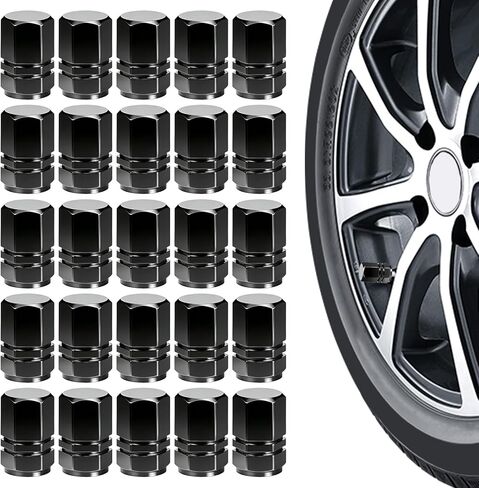 30 PCS Air Caps Cover, Tire Valve Stem Caps Metal Valve Stems Cap Universal Dustproof Stem Covers with Sealing Ring Black Anodized Aluminum for Cars, Trucks, Suvs, Motorcycles and Bikes in Kuwait