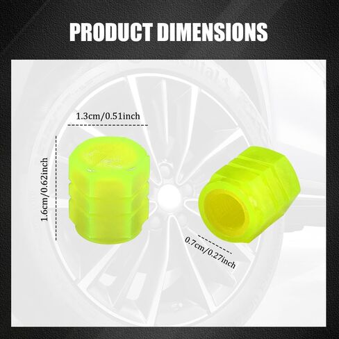 8PCS Fluorescent Tire Valve Stem Caps, Tire Valve Covers, Luminous Auto Wheel Air Valve Caps, Corrosion Resistant Leak-Proof Wheel Valve Cover Universal for Car, Truck, Bike (Yellow) in Kuwait