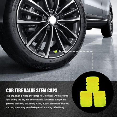 8PCS Fluorescent Tire Valve Stem Caps, Tire Valve Covers, Luminous Auto Wheel Air Valve Caps, Corrosion Resistant Leak-Proof Wheel Valve Cover Universal for Car, Truck, Bike (Yellow) in Kuwait
