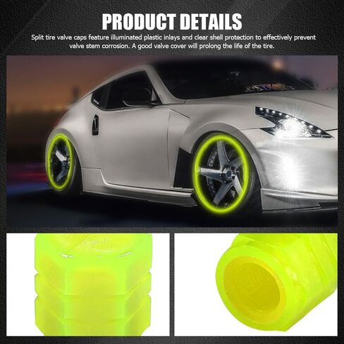 8PCS Fluorescent Tire Valve Stem Caps, Tire Valve Covers, Luminous Auto Wheel Air Valve Caps, Corrosion Resistant Leak-Proof Wheel Valve Cover Universal for Car, Truck, Bike (Yellow) in Kuwait