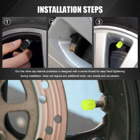 8PCS Fluorescent Tire Valve Stem Caps, Tire Valve Covers, Luminous Auto Wheel Air Valve Caps, Corrosion Resistant Leak-Proof Wheel Valve Cover Universal for Car, Truck, Bike (Yellow) in Kuwait
