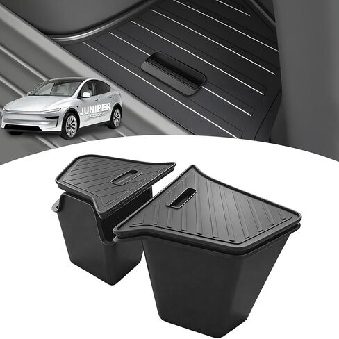 Trunk Storage Bins with Lids Custom Fit 2025 2026 Tesla Model Y Juniper 5 Seater, 2PCS Waterproof TPE Rear Side Cargo Organizer Boxes with Anti-Slip ABS Covers, Black in Kuwait