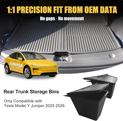 Trunk Storage Bins with Lids Custom Fit 2025 2026 Tesla Model Y Juniper 5 Seater, 2PCS Waterproof TPE Rear Side Cargo Organizer Boxes with Anti-Slip ABS Covers, Black in Saudi Arabia