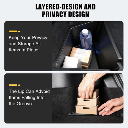 Trunk Storage Bins with Lids Custom Fit 2025 2026 Tesla Model Y Juniper 5 Seater, 2PCS Waterproof TPE Rear Side Cargo Organizer Boxes with Anti-Slip ABS Covers, Black in Kuwait