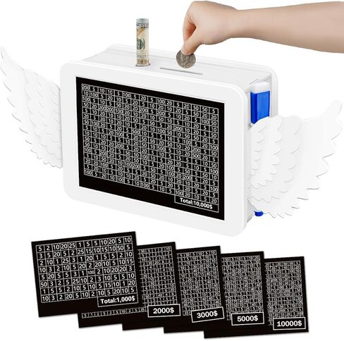 Cute Money Saving Challenge Box with Angel Wings Cash Saver Box for $10000 $5000 $3000 $2000 $1000 Target, Coin Bank Toys Gift for Birthday, Back to School, Halloween, Thanksgiving, Christmas Day in Saudi Arabia