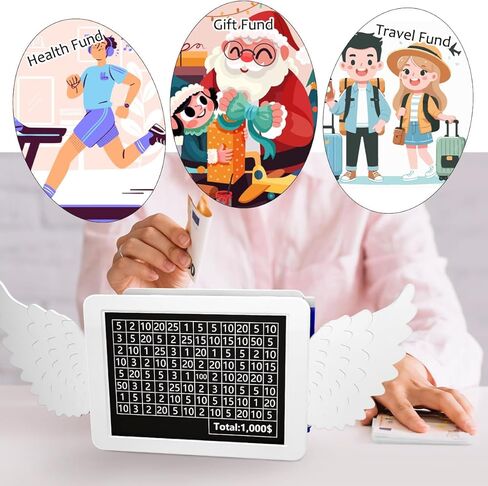 Cute Money Saving Challenge Box with Angel Wings Cash Saver Box for $10000 $5000 $3000 $2000 $1000 Target, Coin Bank Toys Gift for Birthday, Back to School, Halloween, Thanksgiving, Christmas Day in Saudi Arabia