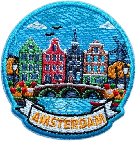 Amsterdam Netherlands Patch for Backpacks Hats Jeans Bags, Size 3" Iron On or Sew On Patches, Europe Souvenir Embroidery Patches Appliques for Clothes, Aesthetic Travel Patch for Travel Lovers in Saudi Arabia
