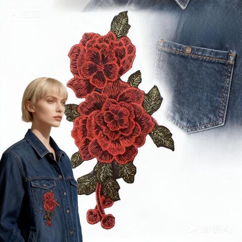 3D Embroidered Roses Patch, Dimensional Floral Applique for Clothing, Hats, Bags – Iron-On/Sew-On Garden Style Decorative Repair Patch in Saudi Arabia