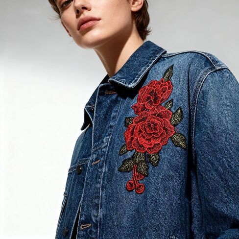 3D Embroidered Roses Patch, Dimensional Floral Applique for Clothing, Hats, Bags – Iron-On/Sew-On Garden Style Decorative Repair Patch in Saudi Arabia