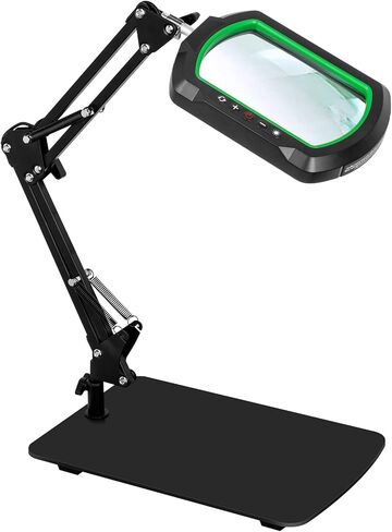 10X Magnifying Glass with Light and Stand, 12 * 8'' Large Base & Clamp, 3 Color Modes Stepless Dimming Magnifying Lamp, 4 Magnetic Helping Hands Magnifier with Light for Soldering Hobby Crafts in Saudi Arabia