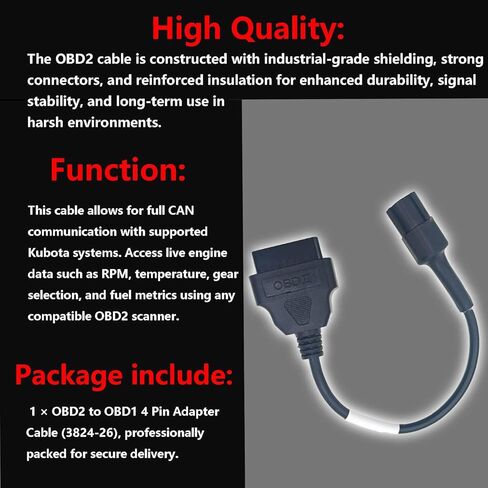 كابل محول obd2 3824-26، مناسب لمركبات KUBOTA 4 Pin obd2 16pin إلى obd1 4pin obdii موصل تشخيص السيارة متوافق مع الماسح الضوئي التشخيصي obd ii، استبدل 3824-26 382426 in Kuwait