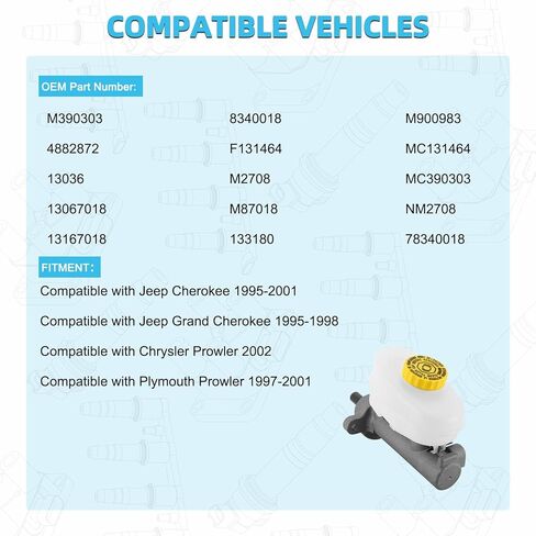 M390303 Brake Master Cylinder Compatible with Jeep Cherokee 1995-2001,For Jeep Grand Cherokee 1995-1998,For Chrysler Prowler 2002,For Plymouth Prowler 1997-2001 4.0L 5.2L 5.9L 2.5L in Kuwait