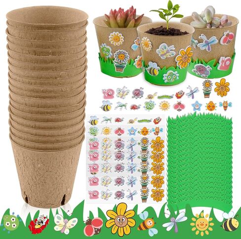 JYNTERPLAY 18 Pack Spring Garden Paper Pot Craft Kit Include 18 Pcs Paper Mache Pots and 108 Pcs Adhesive Foam Stickers Bulk for Kids Flower Planting Growing DIY Painting in Saudi Arabia