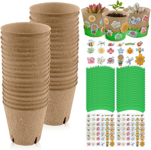 JYNTERPLAY 18 Pack Spring Garden Paper Pot Craft Kit Include 18 Pcs Paper Mache Pots and 108 Pcs Adhesive Foam Stickers Bulk for Kids Flower Planting Growing DIY Painting in Kuwait