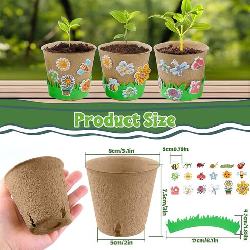 JYNTERPLAY 18 Pack Spring Garden Paper Pot Craft Kit Include 18 Pcs Paper Mache Pots and 108 Pcs Adhesive Foam Stickers Bulk for Kids Flower Planting Growing DIY Painting in Kuwait