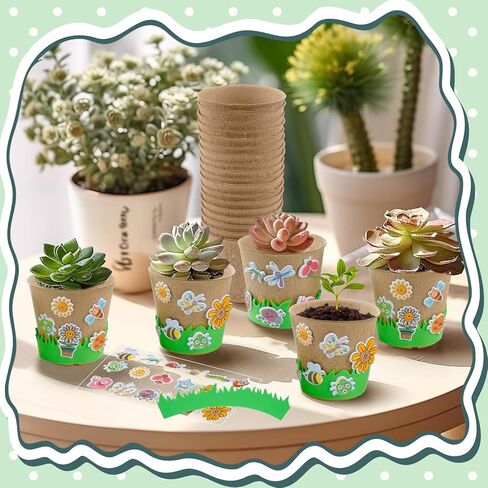 JYNTERPLAY 18 Pack Spring Garden Paper Pot Craft Kit Include 18 Pcs Paper Mache Pots and 108 Pcs Adhesive Foam Stickers Bulk for Kids Flower Planting Growing DIY Painting in Kuwait