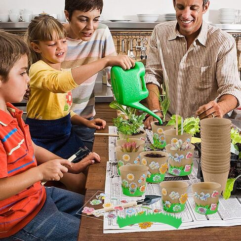 JYNTERPLAY 18 Pack Spring Garden Paper Pot Craft Kit Include 18 Pcs Paper Mache Pots and 108 Pcs Adhesive Foam Stickers Bulk for Kids Flower Planting Growing DIY Painting in Kuwait